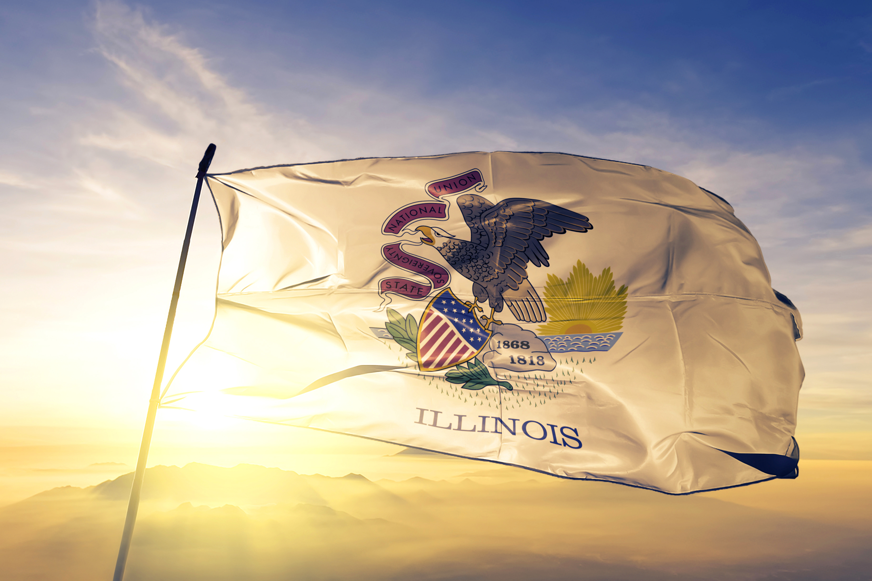 An image of the state flag of Illinois on a sunny day.