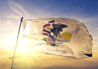 An image of the state flag of Illinois on a sunny day.